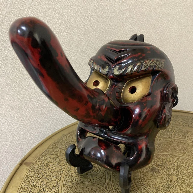 Tengu Mask Wood Carving Surface Noh Mask Knit The Brows Shikami from Japan