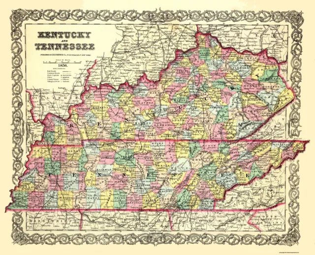 Kentucky Tennessee - Colton 1856 - 28.5 x 23