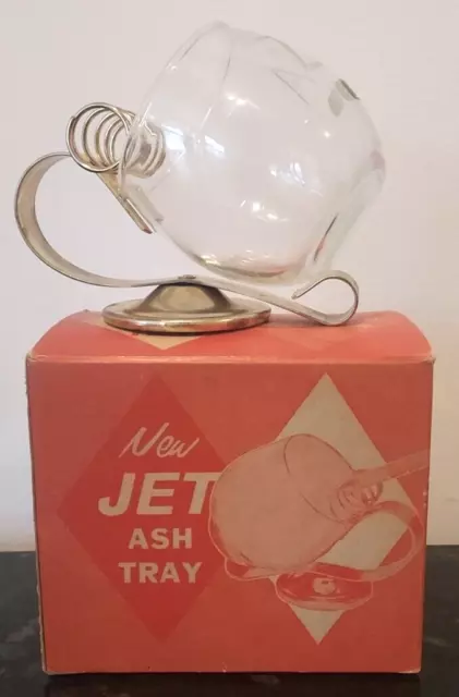 Vtg 1950's Jet Ash Tray Mid Century Modern Removable Glass Bowl MCM
