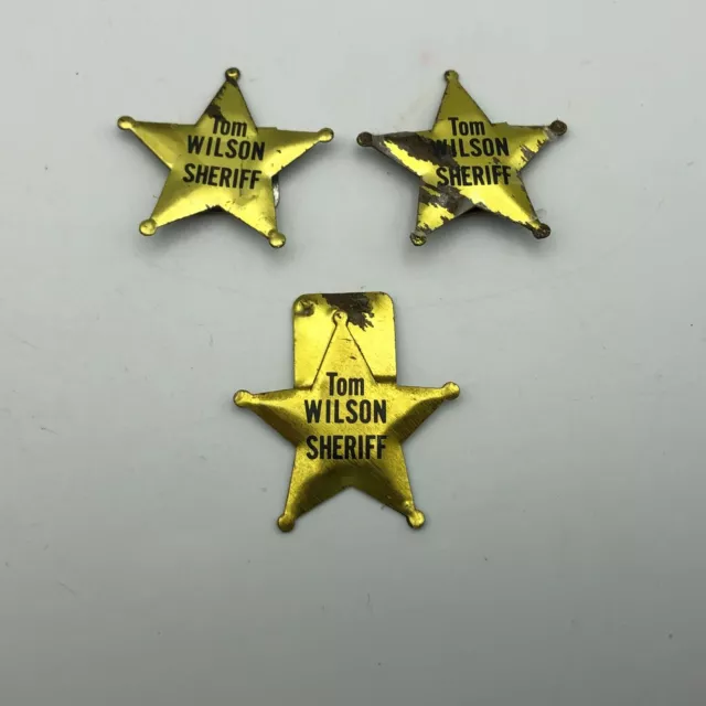 Vtg Lot 3 Tom Wilson Sheriff Campaign Star Fold Over Badge Tin Button Rough  D5