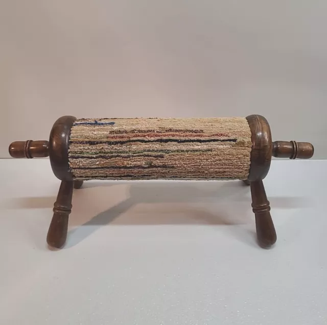 Vintage Barrel Cylinder Rolling Pin Footstool Mid Century Wood