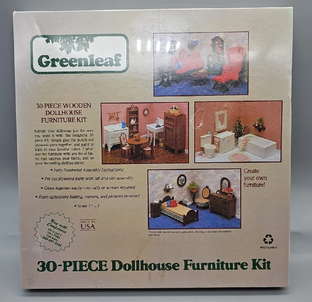 NIB 1987 Greenleaf 30-Piece Wooden Dollhouse Furniture Kit #9030 Sealed