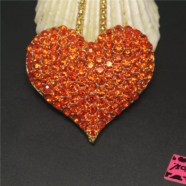 New Rhinestone Orange Red Heart Crystal Pendant Fashion Women Chain Necklace