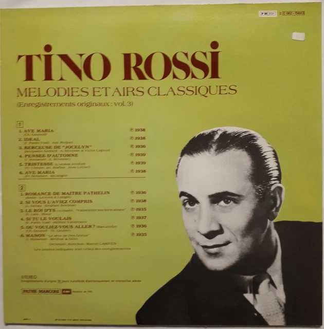 DISQUE 33 TOURS Vinyle TINO ROSSI AIRS ET MÉLODIES CLASSIQUES EUR 6,00 ...