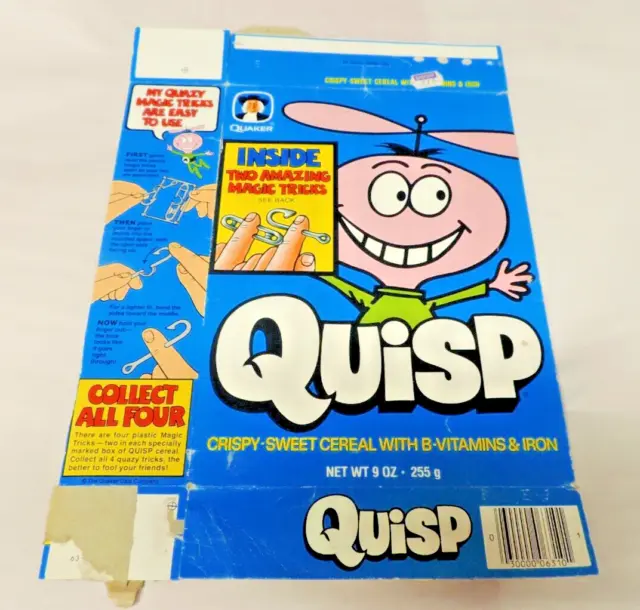Quaker Oats Quisp Cereal Box Amazing Magic Tricks 9 Oz 1980's
