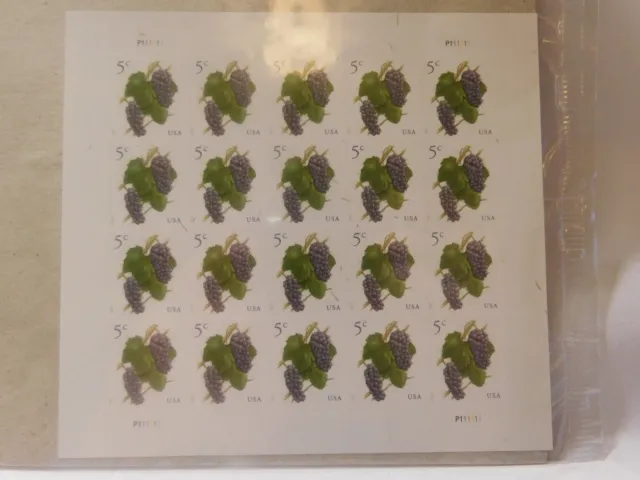 USPS Pinot-noir Purple Grapes (1) Sheet of (20) x 5 Cents Postage Stamps, MNH