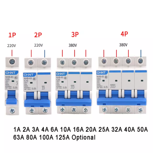 NXB Circuit Breakers To Replace Rewire Fuses Fuse Reset 1 2 3 4 Pole 1-125 Amp