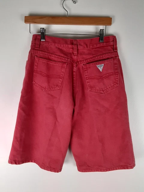 Vintage Guess Women's Red Denim High Waist Bermuda Shorts 100% Cotton 26