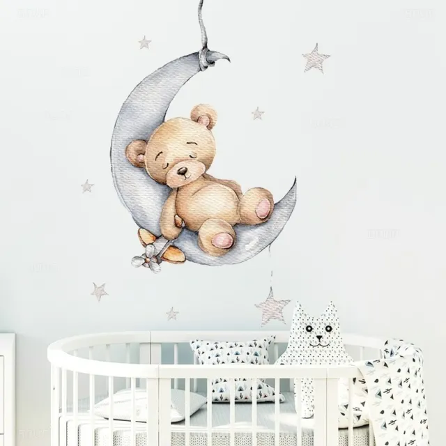 Pegatinas Del Pared Para Habitación De Bebé Dibujo De Oso Dormir Luna Estrellas