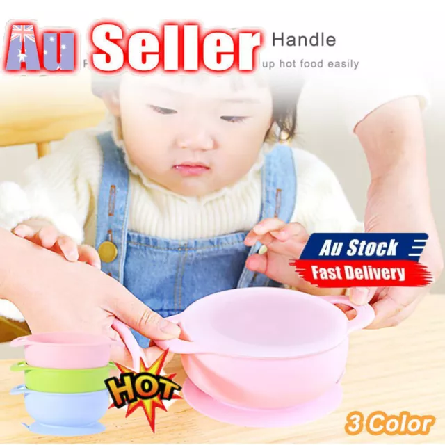 Baby Silicone Suction Cup Bowl With Spoon Set Kids Non-slip Feeding Supply WP