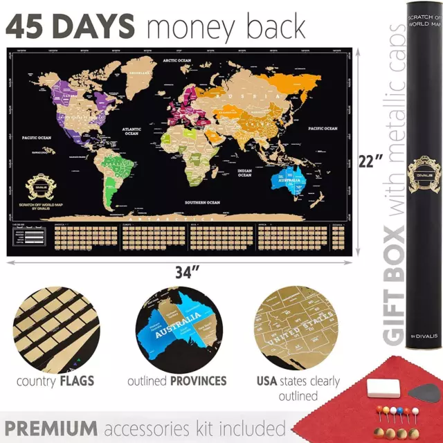 Extra Large - Black And Gold Scratchable World Map Poster Scratch Off World Map 3