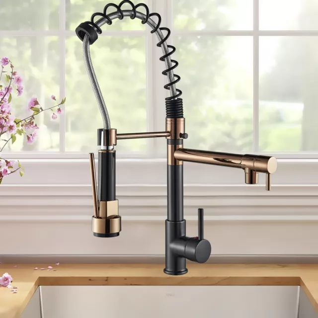 Kitchen Faucet Sink Mixer Mono Taps Dual Spout Spray Pull-Out Taps Brass 360°