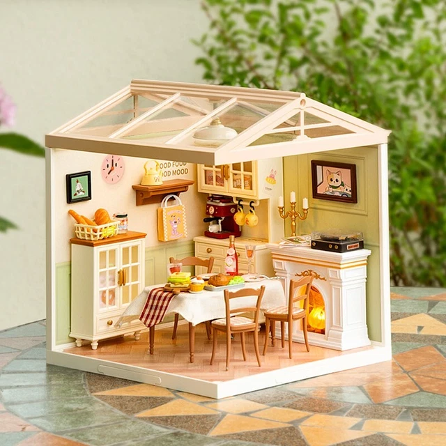 ROBOTIME DIY MINIATURE Dollhouse Kits Warm Dining Room Craft Kit £43.99