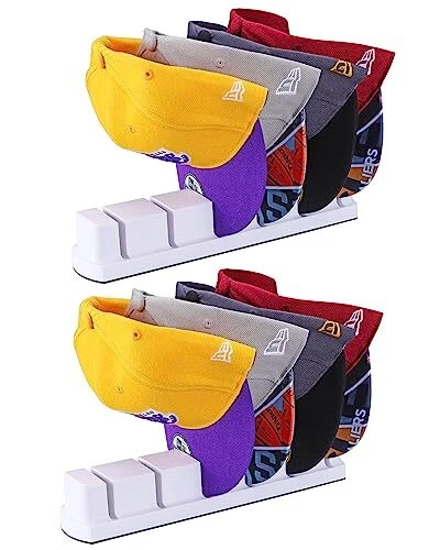 Baseball Hat Rack for Fitted Hats (), Space-Saving Closet 2 Pack White