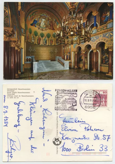 47557 - Thronsaal Königsschloß Neuschwanstein -Ansichtskarte, gelaufen 11.9.1984