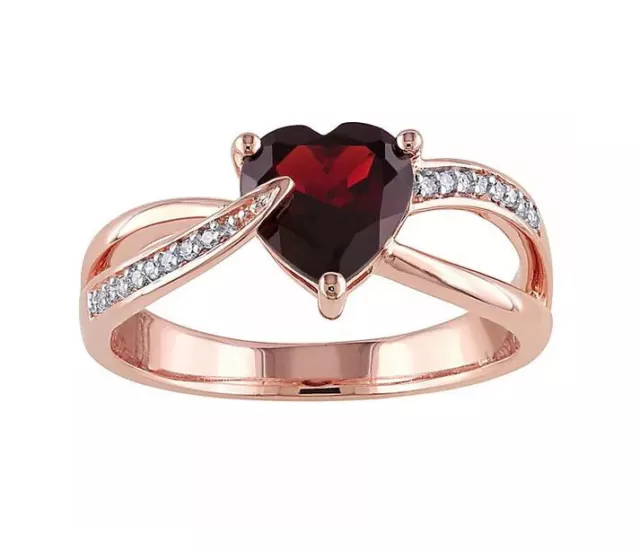 2.42Ct Red Heart Garnet Lab Created Diamond 925 Sterling Silver Engagement Ring