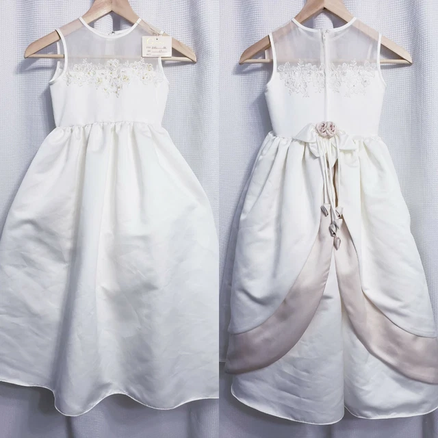 NWT Ginnis Ivory Satin Layered Beaded Flower Girl Dress size 6T Formal Gown