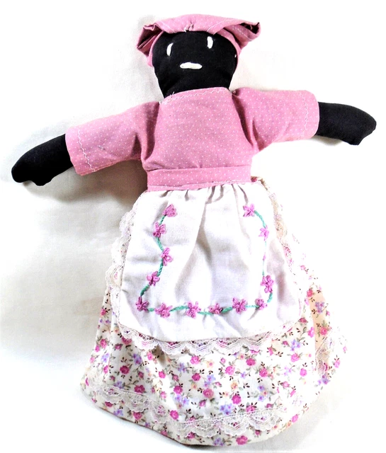 Vtg Hand Crafted African American Folk Art Rag Doll Handmade Black Cloth Doll