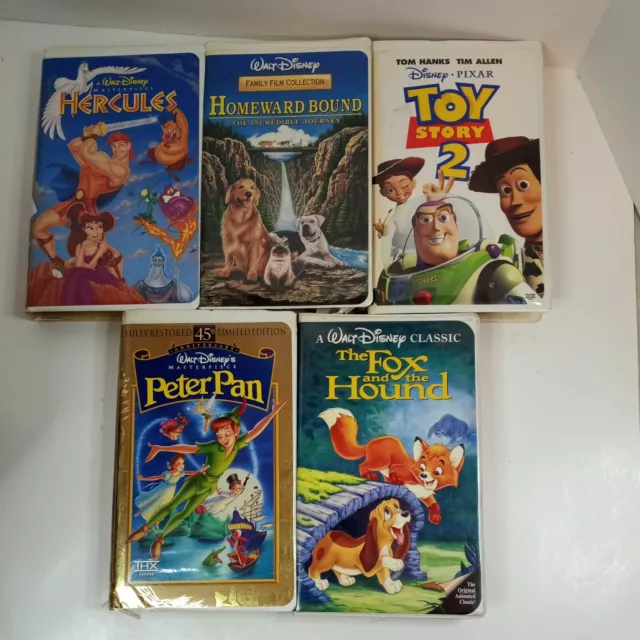 Lot Of 5 Disney Vhs Tapes Hercules Toy Story 2 Peter Pan Fox & Hound Homeward