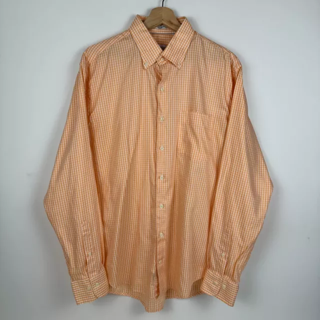 Peter Millar Crown Soft Button Down Shirt Orange White Gingham Mens Large L