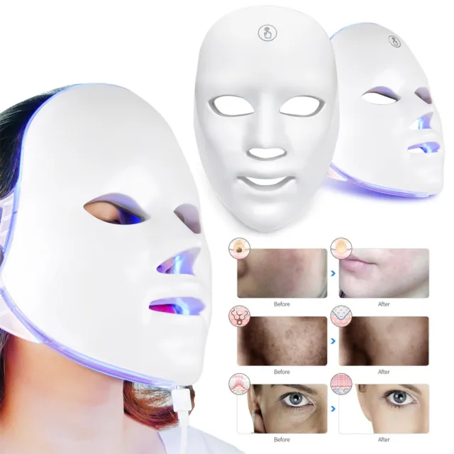 7 Farben PDT Licht LED Photon Maske Hals Gesicht Hautverjüngung Therapie Falten