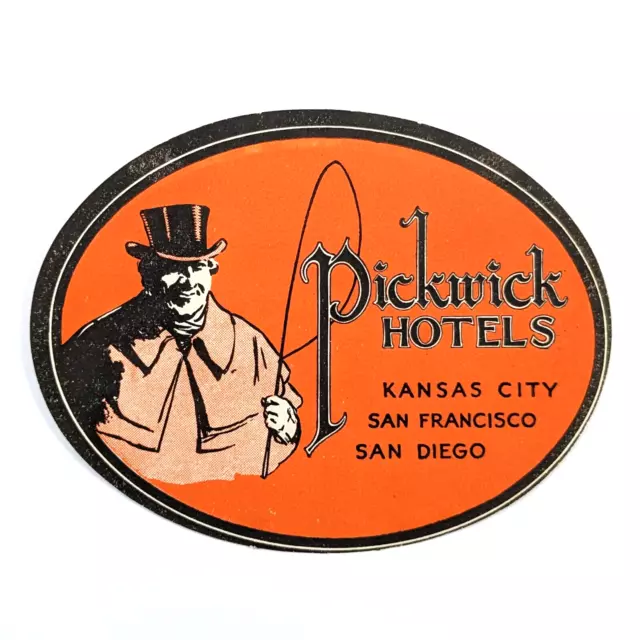 Pickwick Hotels Vintage Luggage Label Kansas City San Francisco San Diego