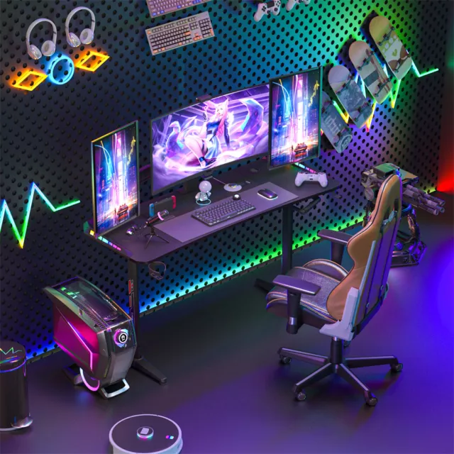 Home Office LED RGB Gaming Computer Desk Racing Table 75-120cm Height Adjustable