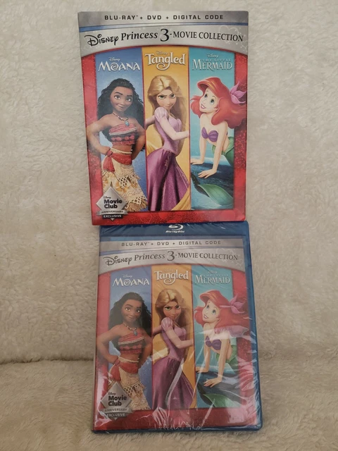DISNEY PRINCESS 3 MOVIE Collection Moana Tangled Little Mermaid Blu Ray