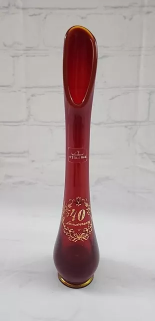 VIKING Glass Swung Vase Ruby Amberina 40th Anniversary 10 1/2" GLOWS