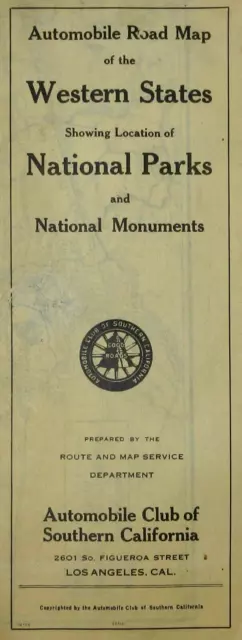 Vintage Yosemite Yellowstone Grand Canyon Map So Cal Auto Club Los Angeles 1930s