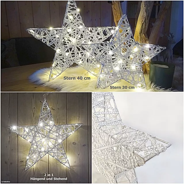 LED Weihnachts deko Weihnachtsstern Stern silber Weihnachten beleuchtet Batterie
