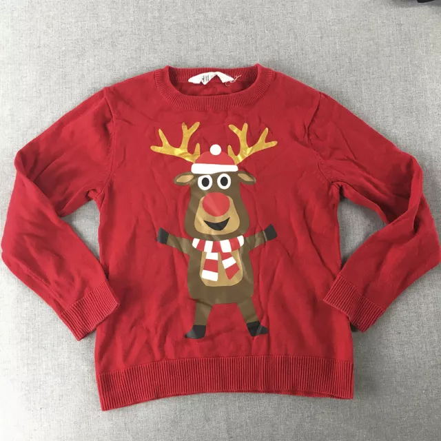H&M Kids Boys Christmas Sweater Size 7 - 8 Years Red Crew Neck Knit Jumper