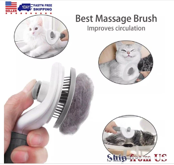 Pet Hair Remover Dog Cat Comb Grooming Massage Deshedding Self Cleaning Brush US