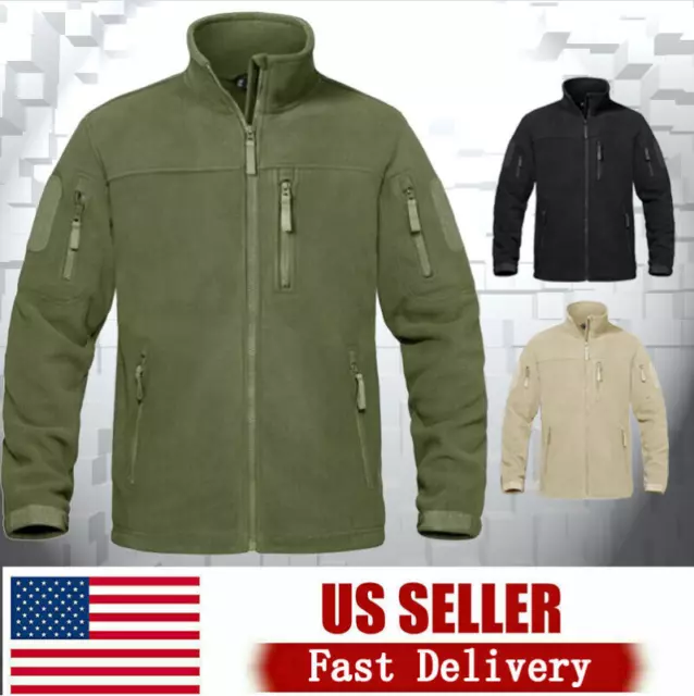 Mens Tactical Fleece Jacket Casual Full-Zip Windproof Work Outdoor Hiking Coat