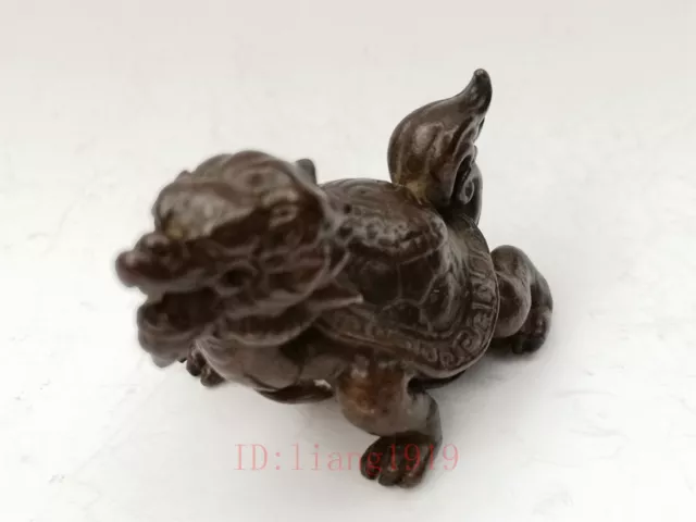 Collection Old China Bronze Carving Dragon Turtle Statue Pendant or Paperweight 3