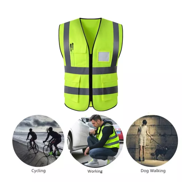 Hi Vis Safety Vest Reflective High Visibility Tape Zip Night Workwear Pocket NEW 3