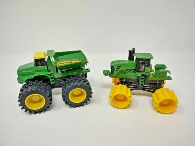 John Deere Green Tractor Toy Diecast Rubber Tires Set of 2 Farm Vehicles Cars