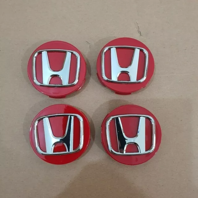 4PCS Red Silver Logo Wheel Rim Center Hub Caps For Honda Civic 58MM/2.25"