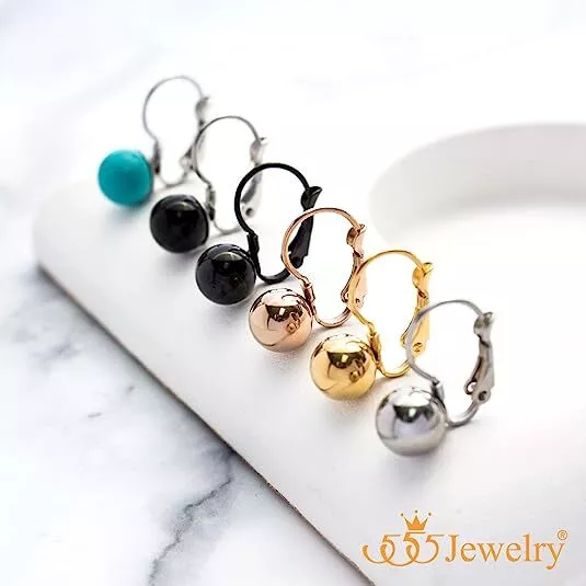 555Jewelry Womens Stainless Steel Bead Ball Round Dangle Drop Leverback Earrings