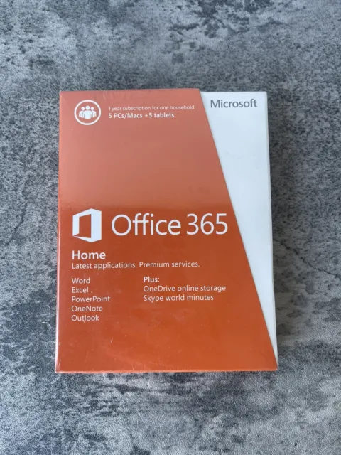 Microsoft Office 365 Home 1YR 5 User Software for PC/Mac Sealed Package, Key Car