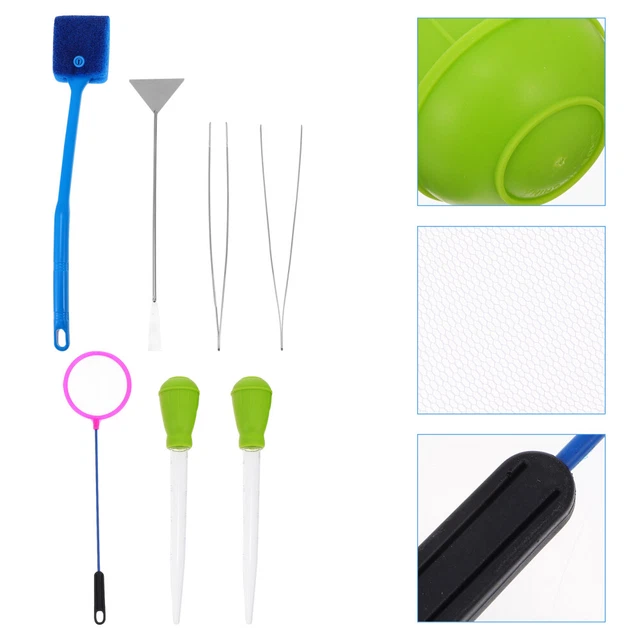 7pcs Aquarium AquaScape Tool avec filet de pêche pinceau en acier inoxydable pin