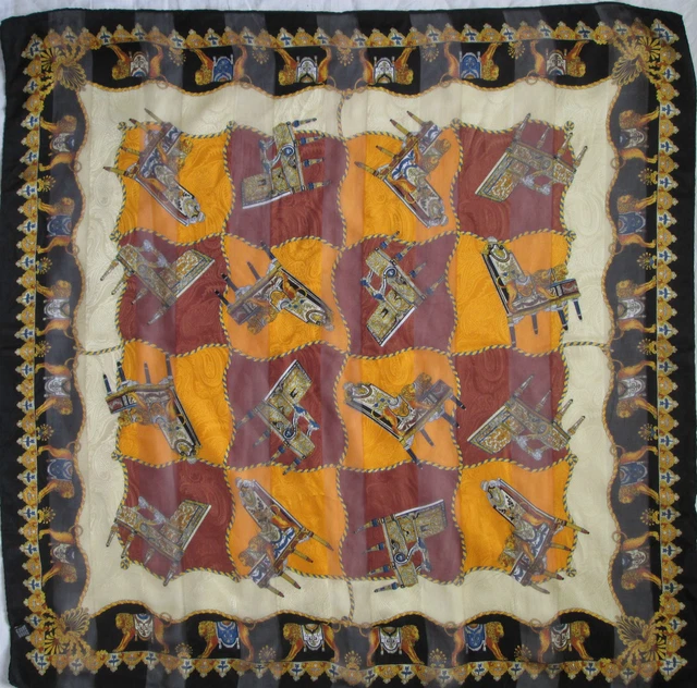 Foulard Vintage En Soie - 84x86 Cm - Couleur Verte - Superbe état