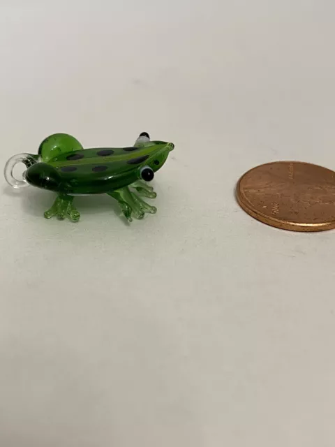 Hand Blown Glass Figurine Handmade Miniature Pendant Frog Toad Green