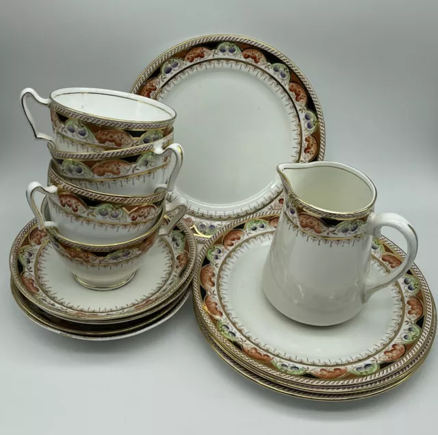 Vintage Art Deco Paragon China 12 Piece Tea Set Plates Cups Saucers Milk Jug