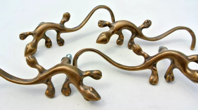4 GECKO handles pulls cast solid aged brass 5" KNOBS doors antiques houses L&R B