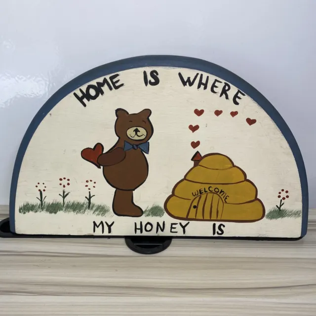 Handpainted Wood Kitchen Wall Sign - “Home Is Where My Honey Is” - 6.5” x 11”