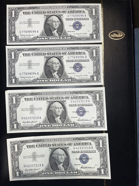 Lot Of 4 1957 silver certificate Notes one dollar bill Crisp Almost UNC