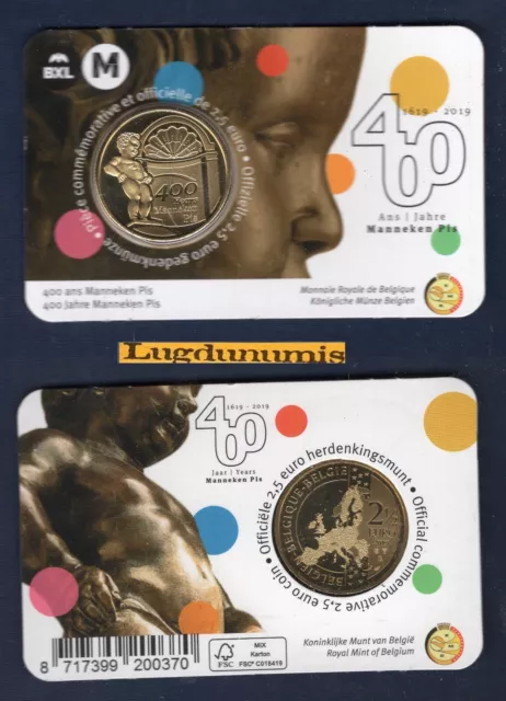 2 1/2 Euro 2019 BU 400 Ans Manneken Pis Belgique 2,5 Euro Coin Card T2