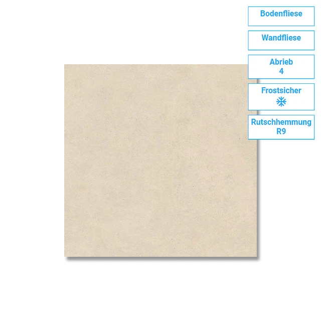 Fliese Wand Boden Beige Matt Frostsicher Fußbodenheizung 1,44QM 60x60 9mm R9/A