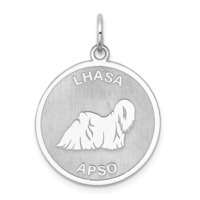 Sterling Silver Laser Etched Lhasa Apso Dog Pendant, 19mm